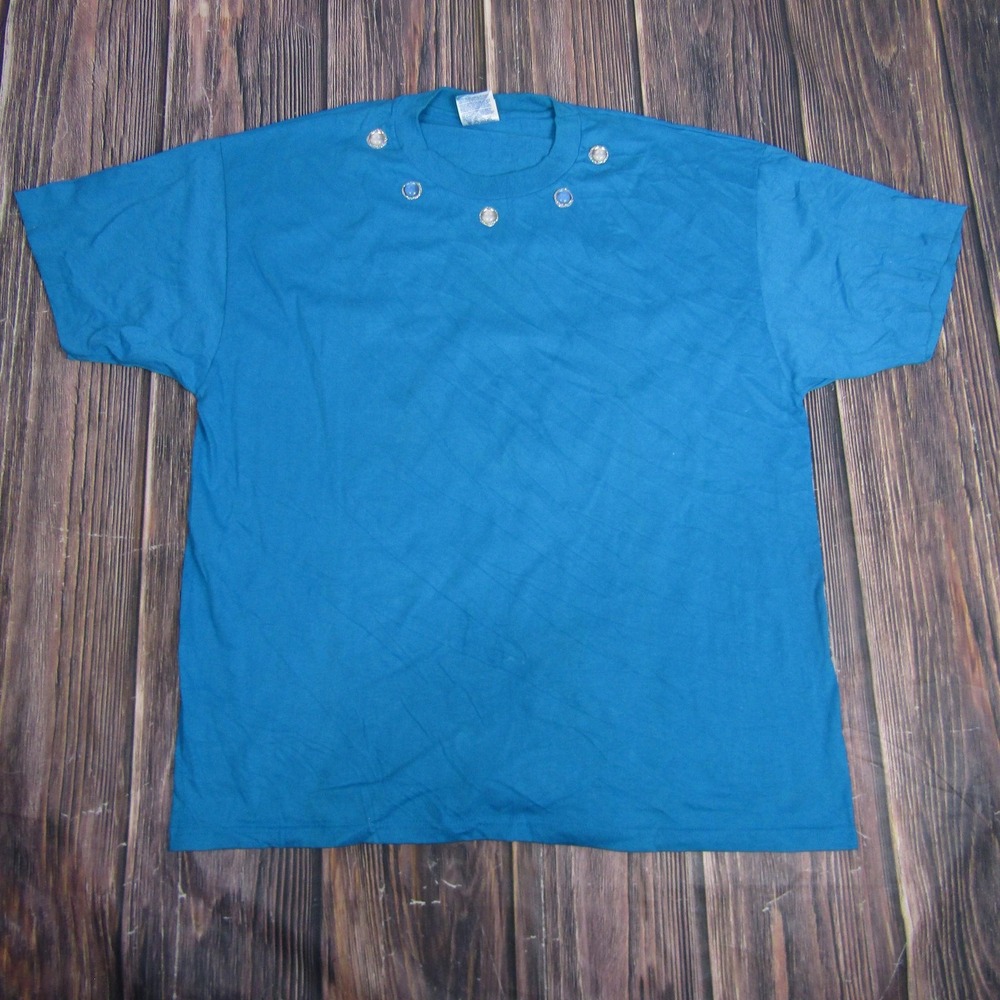 Hanes T-Shirt Mens XL Blue Heavyweight 50/50 Rhinestone Embellished Neckline